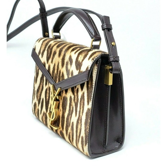 Saint Laurent YSL Mini Cassandra Leopard Print Calf Hair Top Handle Bag Brown - Picture 9 of 11
